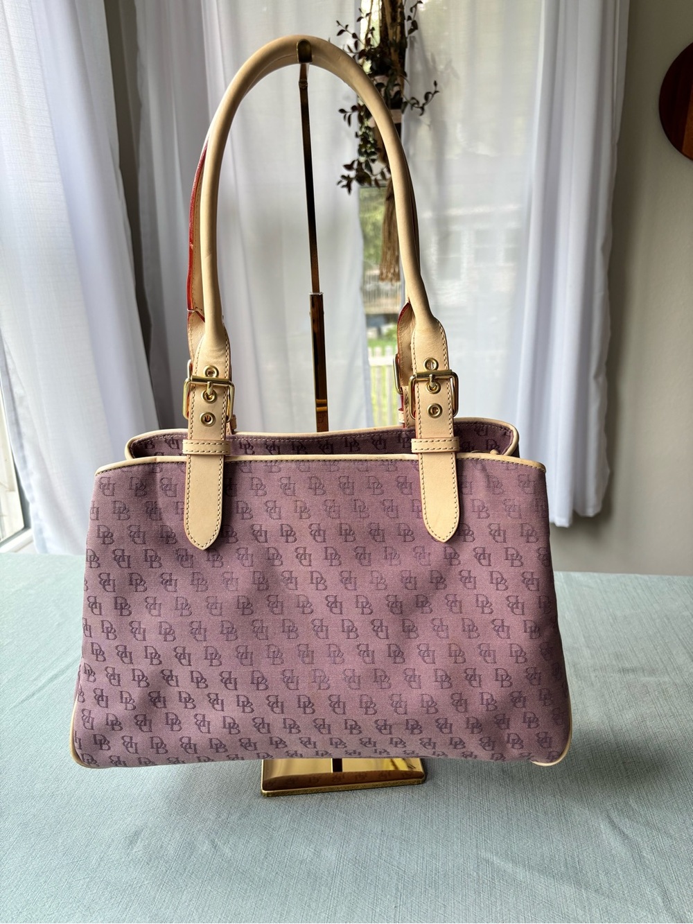 Dooney & Bourke Lavender Monogram Shoulder Bag with Cream Trim